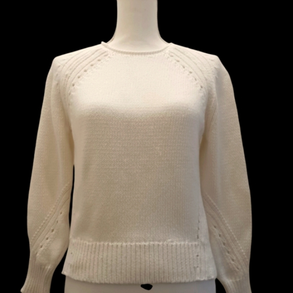 J CREW Pointelle light weight, cotton white pullover sweater XXS - Picture 1 of 5